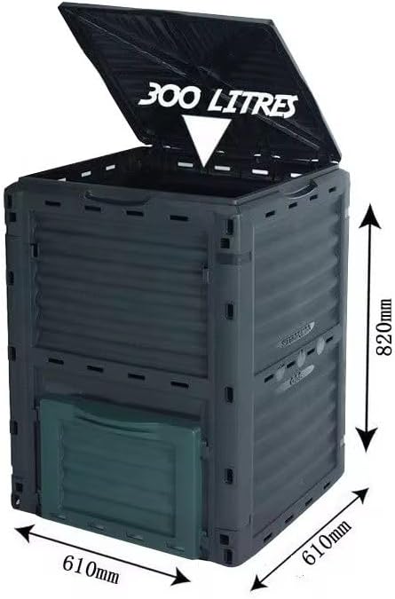 Easy Shopping® Garden Compost Bin, 300L Outdoor Composting Container for Kitchen & Garden Waste Composter with Hinged Lid, Durable & Waterproo Black and Green