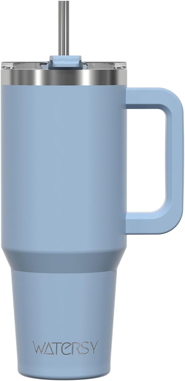 WATERSY Travel Mug Coffee Cup 40oz Tumbler Straw Lid and Handle, Stainless Steel Double Wall Vacuum Insulated Coffee Water Bottle for Cold Hot Coffee 1182ml Black