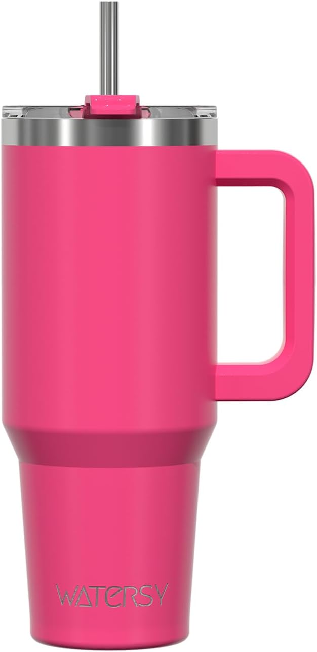 WATERSY Travel Mug Coffee Cup 40oz Tumbler Straw Lid and Handle, Stainless Steel Double Wall Vacuum Insulated Coffee Water Bottle for Cold Hot Coffee 1182ml Black