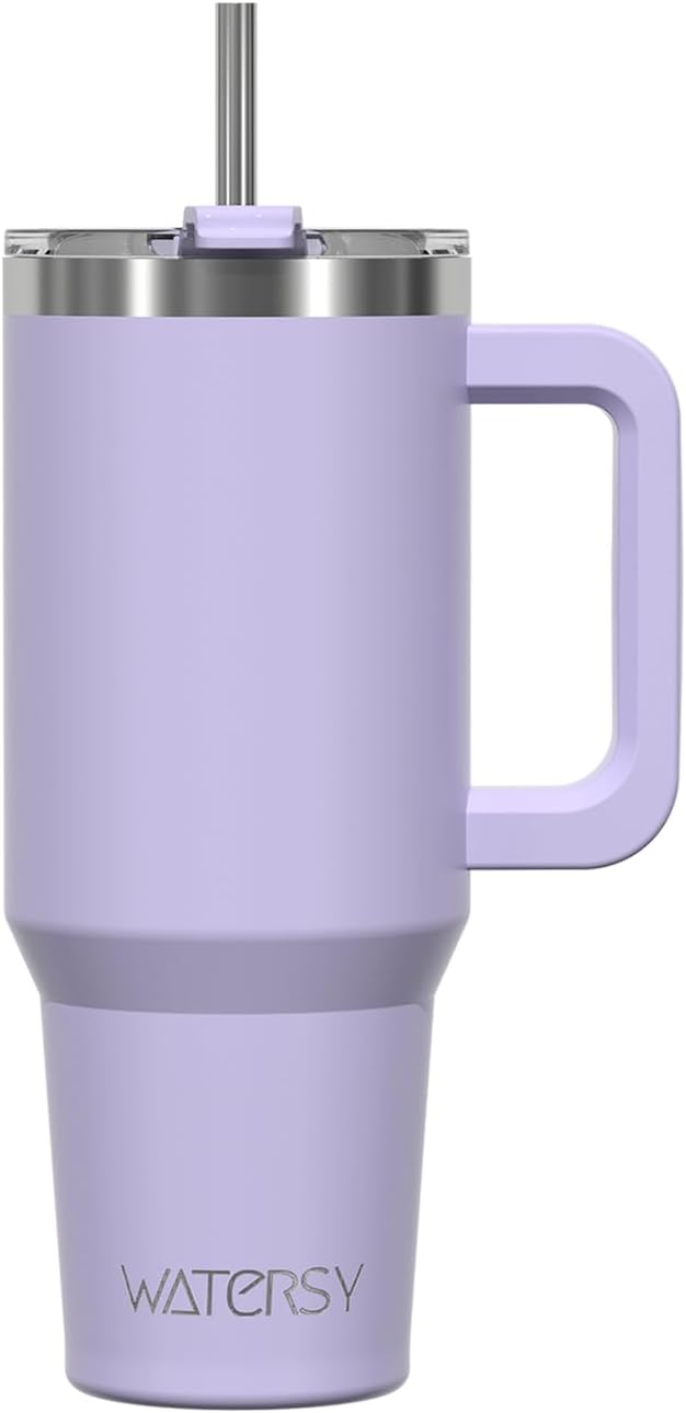 WATERSY Travel Mug Coffee Cup 40oz Tumbler Straw Lid and Handle, Stainless Steel Double Wall Vacuum Insulated Coffee Water Bottle for Cold Hot Coffee 1182ml Black