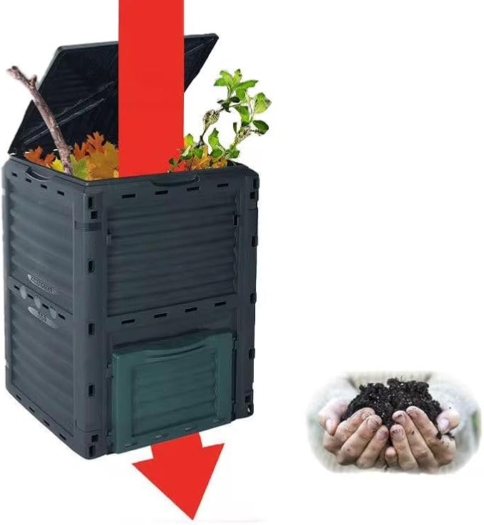Easy Shopping® Garden Compost Bin, 300L Outdoor Composting Container for Kitchen & Garden Waste Composter with Hinged Lid, Durable & Waterproo Black and Green