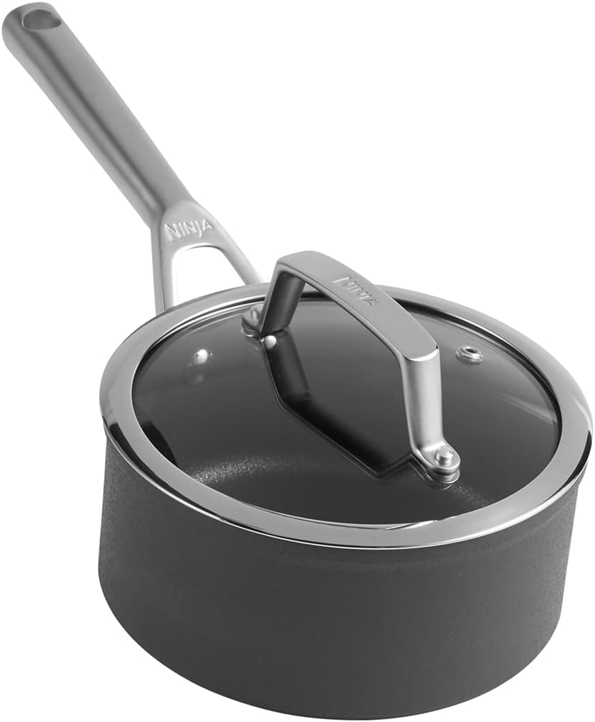 Ninja ZEROSTICK Premium 5-Piece Pan Set, Long Lasting Non-Stick, 3x Saucepans with Glass Lids, 1x Milk Pan, 1x Frying Pan, Hard Anodised Aluminium, Induction Compatible, Grey C35000UK