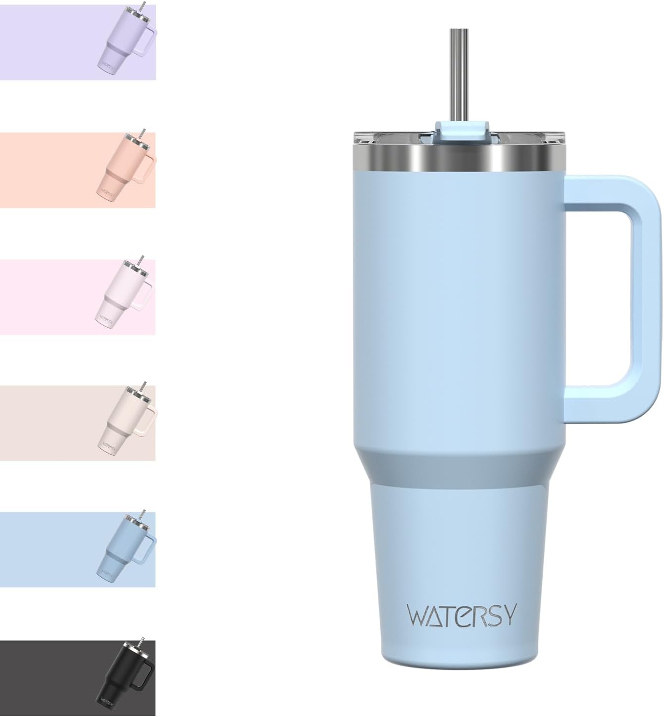 WATERSY Travel Mug Coffee Cup 40oz Tumbler Straw Lid and Handle, Stainless Steel Double Wall Vacuum Insulated Coffee Water Bottle for Cold Hot Coffee 1182ml Black