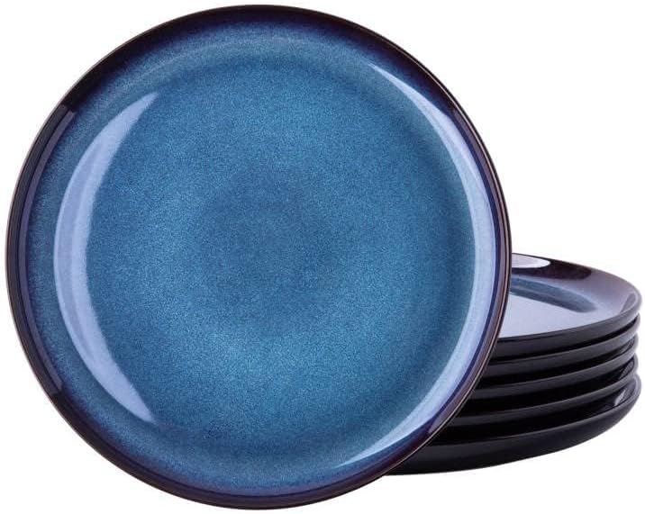 LeRatio Dinner Set for 6, 18 Piece Stoneware Plates and Bowls Set, Chip & Scratch Resistant Reactive Glazed Dinnerware Set, Dishwasher & Microwave Safe Crockery Set (Cappuccino, Service for 6)