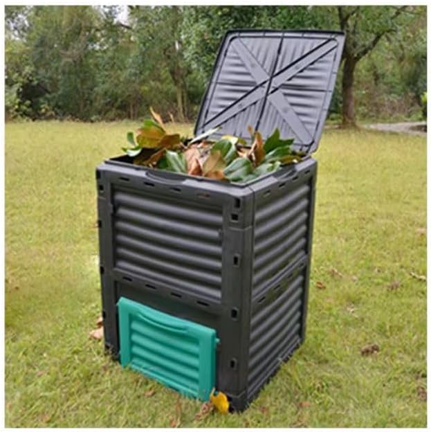Easy Shopping® Garden Compost Bin, 300L Outdoor Composting Container for Kitchen & Garden Waste Composter with Hinged Lid, Durable & Waterproo Black and Green