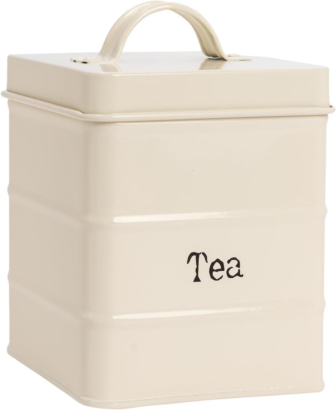 Harbour Housewares Metal Tea Canister - Cream - Pack of 1 - Vintage Metal Kitchen Storage Loose Tea Caddy Preserve Food Tin Bin Container Jars Airtight Lid