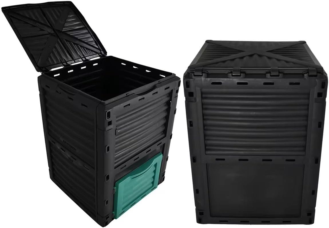Easy Shopping® Garden Compost Bin, 300L Outdoor Composting Container for Kitchen & Garden Waste Composter with Hinged Lid, Durable & Waterproo Black and Green