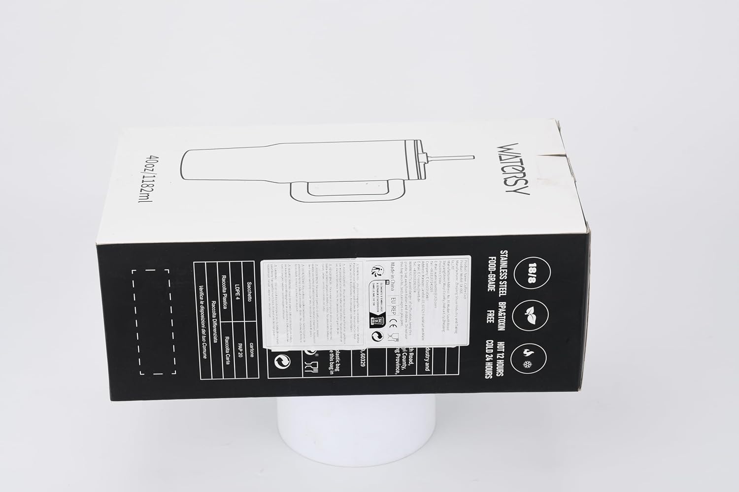 WATERSY Travel Mug Coffee Cup 40oz Tumbler Straw Lid and Handle, Stainless Steel Double Wall Vacuum Insulated Coffee Water Bottle for Cold Hot Coffee 1182ml Black