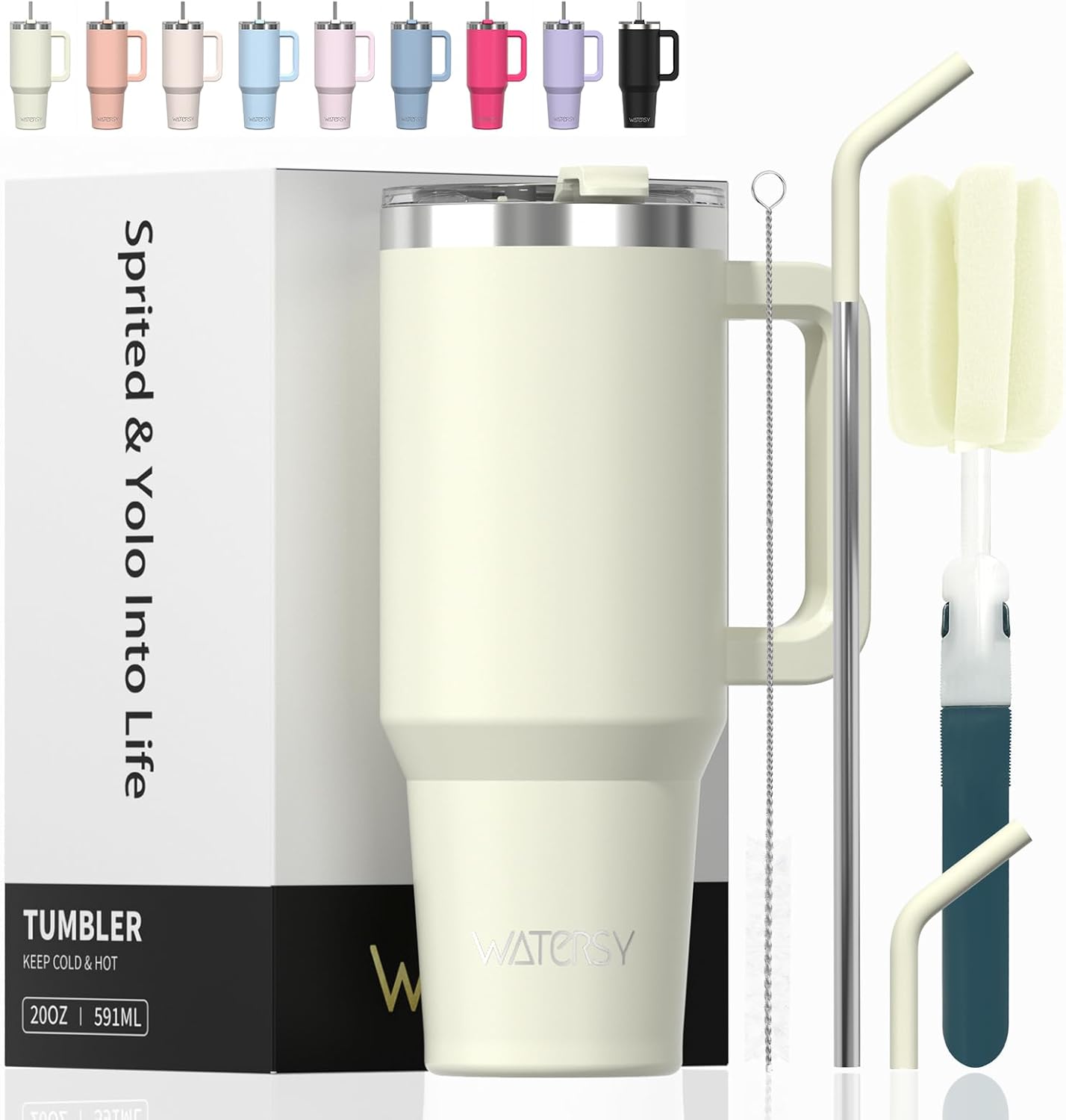 WATERSY Travel Mug Coffee Cup 40oz Tumbler Straw Lid and Handle, Stainless Steel Double Wall Vacuum Insulated Coffee Water Bottle for Cold Hot Coffee 1182ml Black