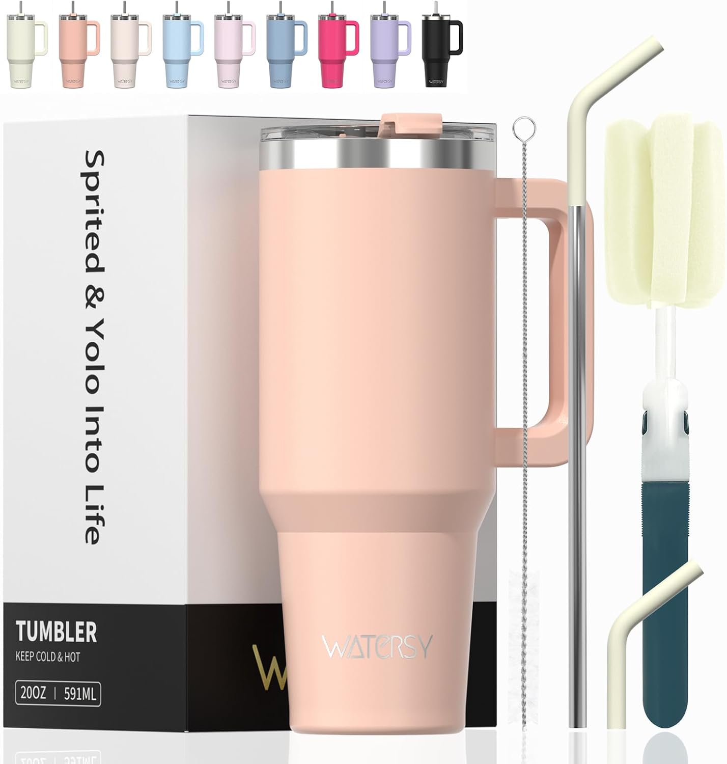 WATERSY Travel Mug Coffee Cup 40oz Tumbler Straw Lid and Handle, Stainless Steel Double Wall Vacuum Insulated Coffee Water Bottle for Cold Hot Coffee 1182ml Black