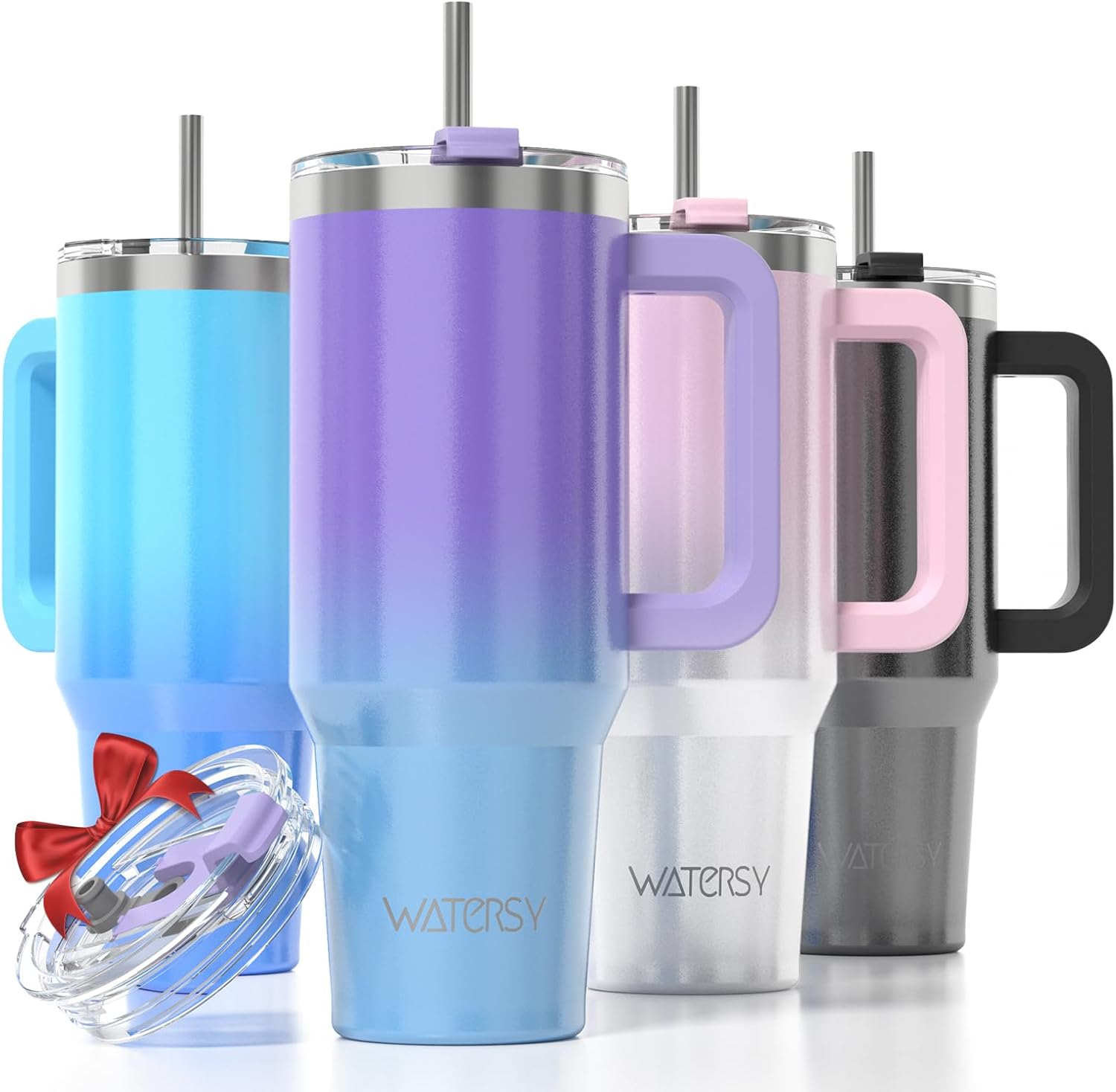 WATERSY Travel Mug Coffee Cup 40oz Tumbler Straw Lid and Handle, Stainless Steel Double Wall Vacuum Insulated Coffee Water Bottle for Cold Hot Coffee 1182ml Black