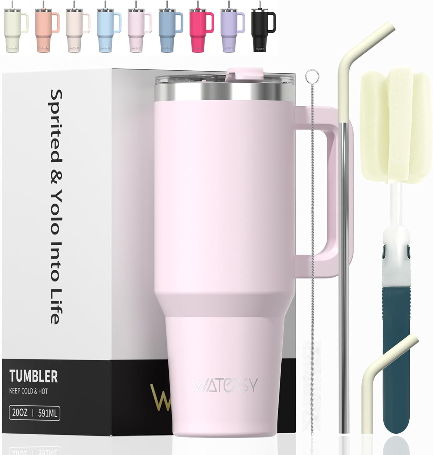 WATERSY Travel Mug Coffee Cup 40oz Tumbler Straw Lid and Handle, Stainless Steel Double Wall Vacuum Insulated Coffee Water Bottle for Cold Hot Coffee 1182ml Black