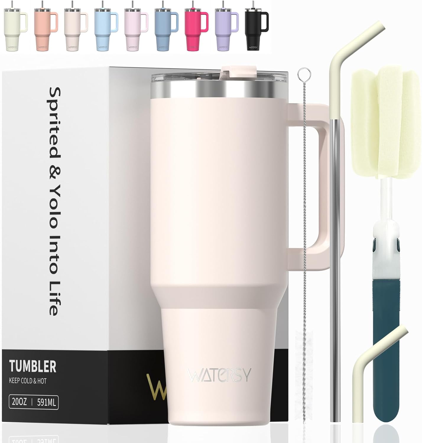 WATERSY Travel Mug Coffee Cup 40oz Tumbler Straw Lid and Handle, Stainless Steel Double Wall Vacuum Insulated Coffee Water Bottle for Cold Hot Coffee 1182ml Black