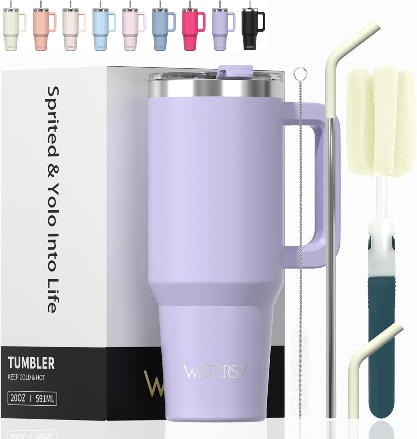WATERSY Travel Mug Coffee Cup 40oz Tumbler Straw Lid and Handle, Stainless Steel Double Wall Vacuum Insulated Coffee Water Bottle for Cold Hot Coffee 1182ml Black