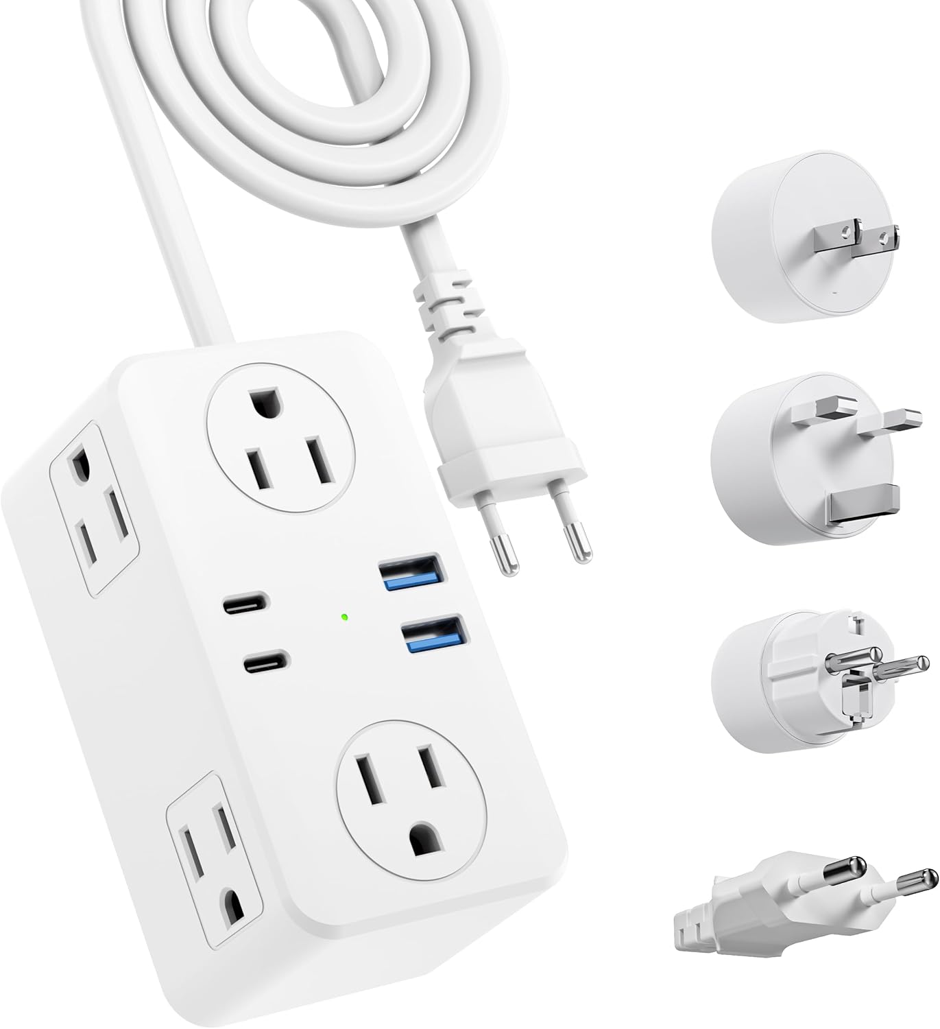 UK Adapters for Travel, US to UK Plug Adapter, 6 AC Outlets, 4 USB Ports (2 USB C), 3ft Wrapped Around Extension Cord, Type G Plug Adapter, for UK Ireland Hong Kong Travel