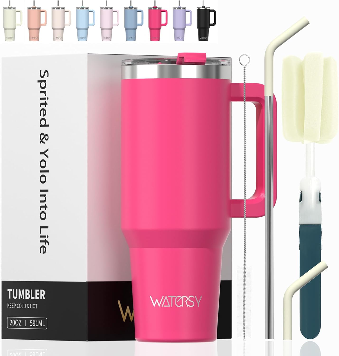 WATERSY Travel Mug Coffee Cup 40oz Tumbler Straw Lid and Handle, Stainless Steel Double Wall Vacuum Insulated Coffee Water Bottle for Cold Hot Coffee 1182ml Black