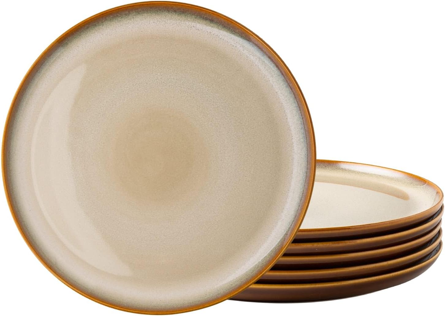 LeRatio Dinner Set for 6, 18 Piece Stoneware Plates and Bowls Set, Chip & Scratch Resistant Reactive Glazed Dinnerware Set, Dishwasher & Microwave Safe Crockery Set (Cappuccino, Service for 6)