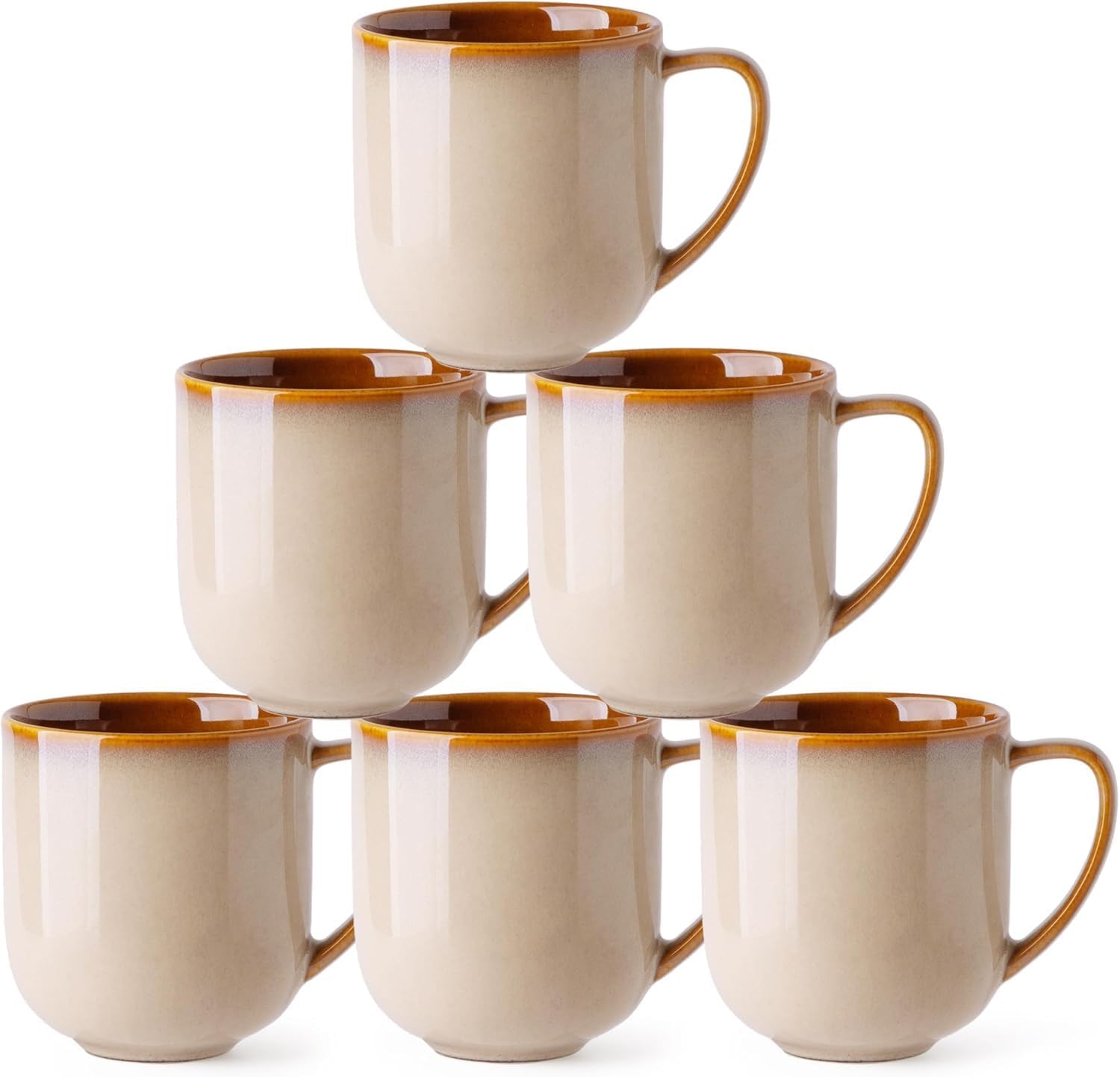 LeRatio Dinner Set for 6, 18 Piece Stoneware Plates and Bowls Set, Chip & Scratch Resistant Reactive Glazed Dinnerware Set, Dishwasher & Microwave Safe Crockery Set (Cappuccino, Service for 6)