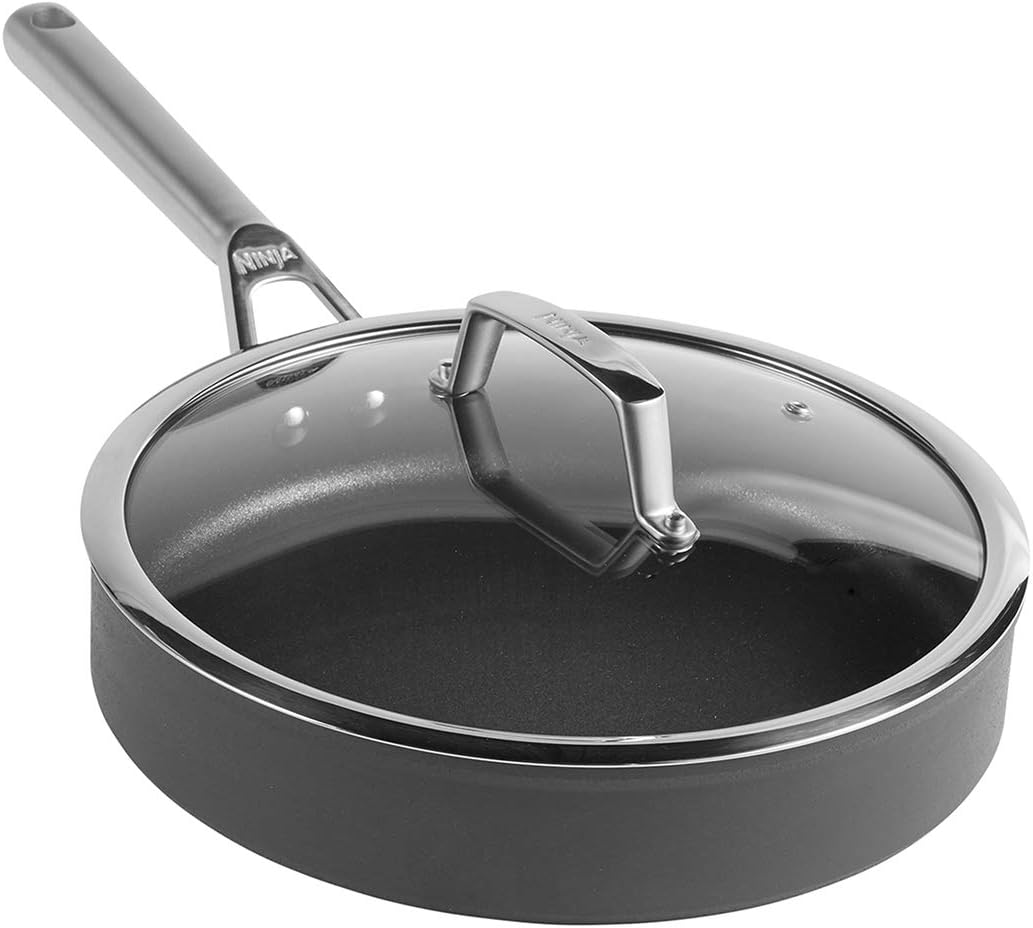 Ninja ZEROSTICK Premium 5-Piece Pan Set, Long Lasting Non-Stick, 3x Saucepans with Glass Lids, 1x Milk Pan, 1x Frying Pan, Hard Anodised Aluminium, Induction Compatible, Grey C35000UK