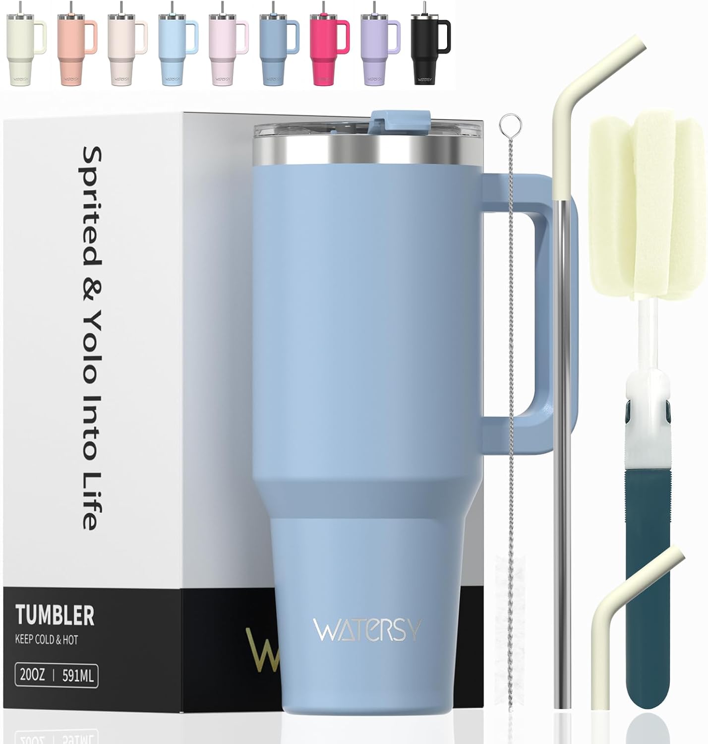 WATERSY Travel Mug Coffee Cup 40oz Tumbler Straw Lid and Handle, Stainless Steel Double Wall Vacuum Insulated Coffee Water Bottle for Cold Hot Coffee 1182ml Black