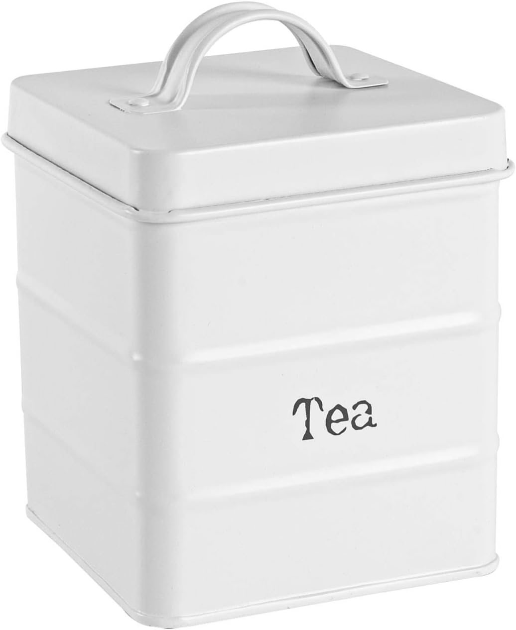 Harbour Housewares Metal Tea Canister - Cream - Pack of 1 - Vintage Metal Kitchen Storage Loose Tea Caddy Preserve Food Tin Bin Container Jars Airtight Lid