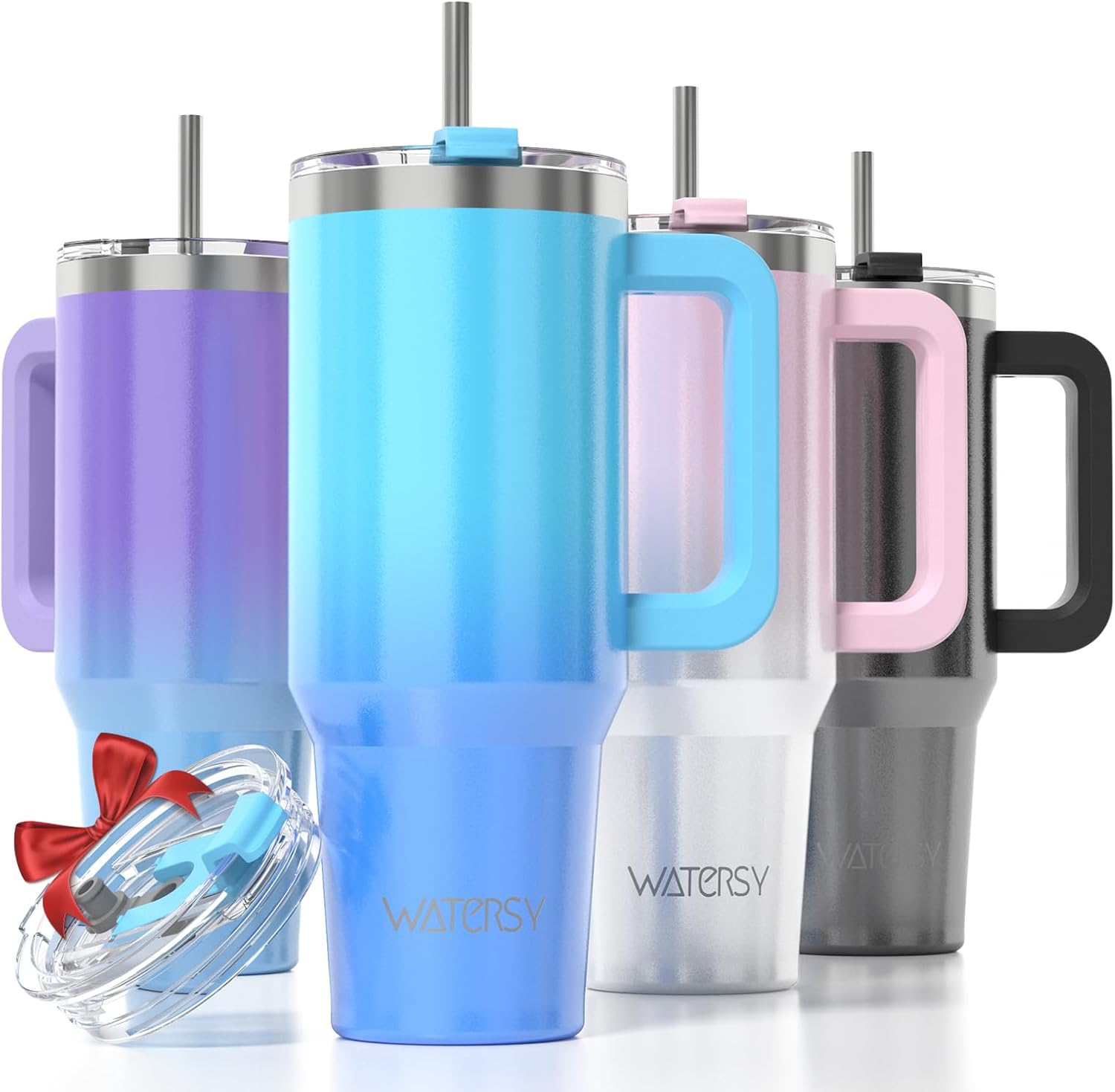 WATERSY Travel Mug Coffee Cup 40oz Tumbler Straw Lid and Handle, Stainless Steel Double Wall Vacuum Insulated Coffee Water Bottle for Cold Hot Coffee 1182ml Black