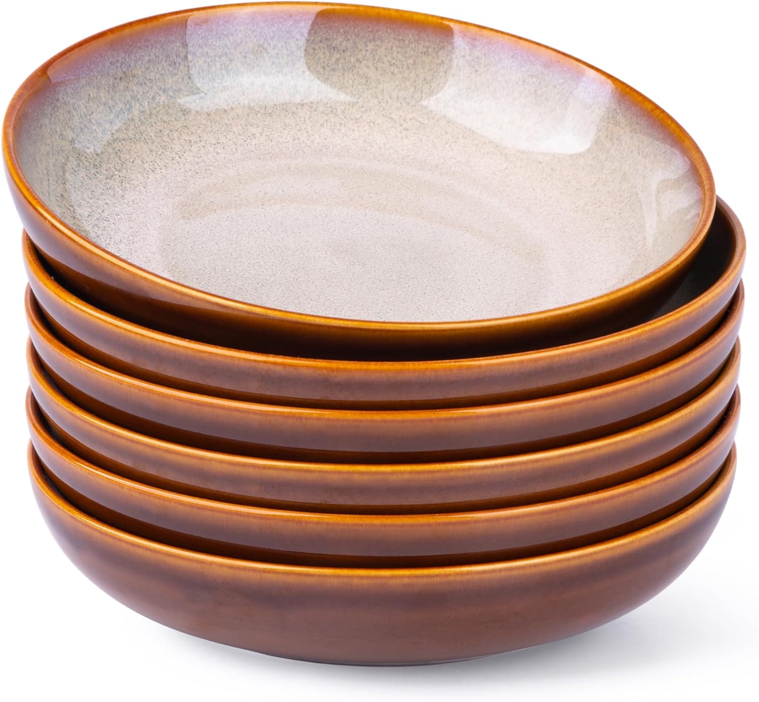 LeRatio Dinner Set for 6, 18 Piece Stoneware Plates and Bowls Set, Chip & Scratch Resistant Reactive Glazed Dinnerware Set, Dishwasher & Microwave Safe Crockery Set (Cappuccino, Service for 6)