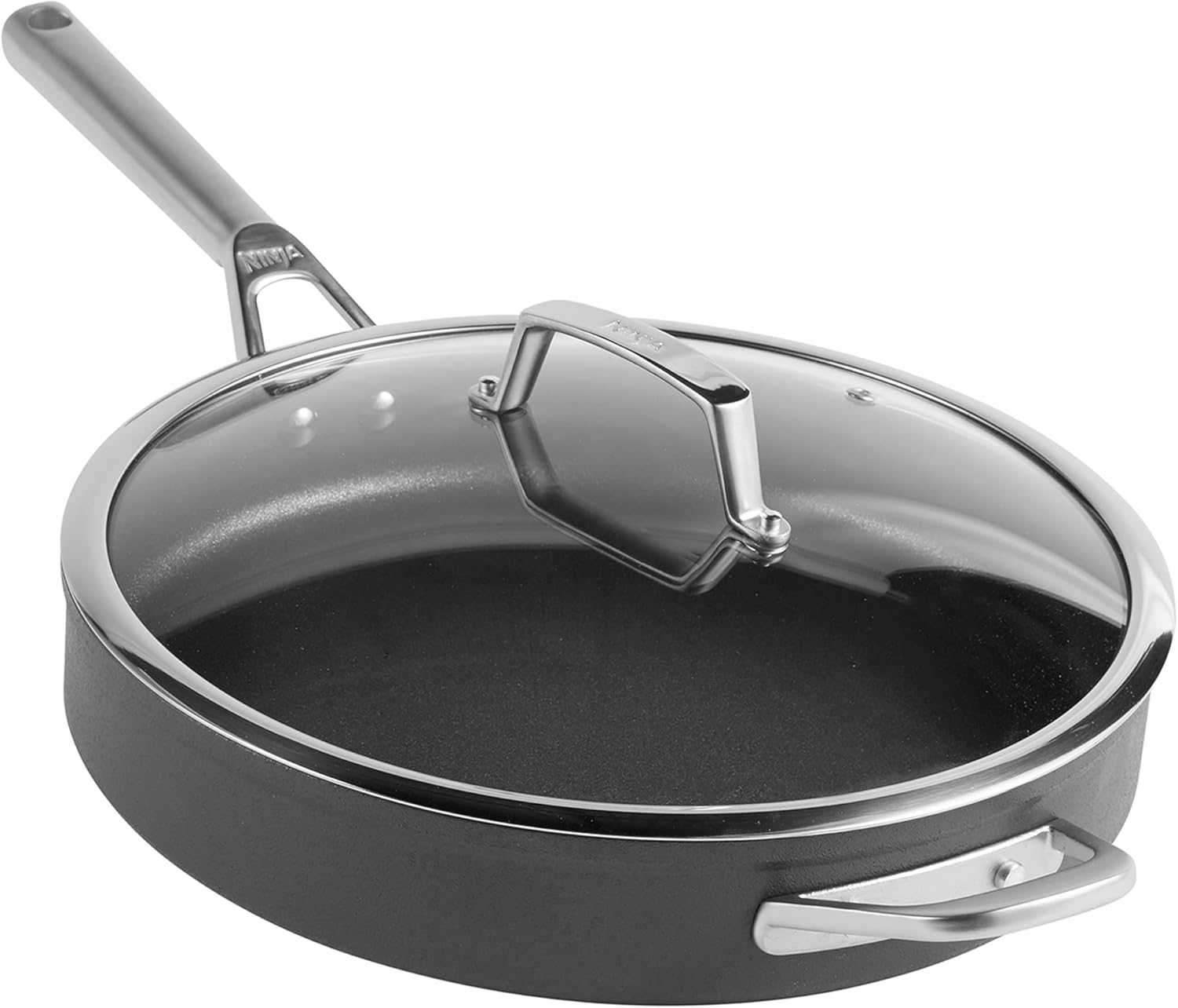 Ninja ZEROSTICK Premium 5-Piece Pan Set, Long Lasting Non-Stick, 3x Saucepans with Glass Lids, 1x Milk Pan, 1x Frying Pan, Hard Anodised Aluminium, Induction Compatible, Grey C35000UK