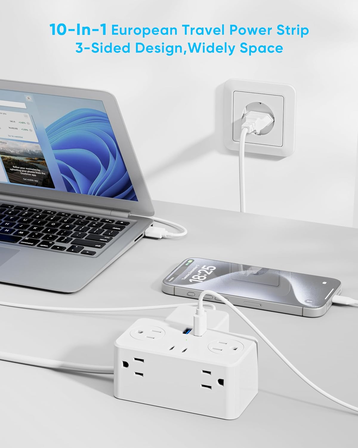 UK Adapters for Travel, US to UK Plug Adapter, 6 AC Outlets, 4 USB Ports (2 USB C), 3ft Wrapped Around Extension Cord, Type G Plug Adapter, for UK Ireland Hong Kong Travel