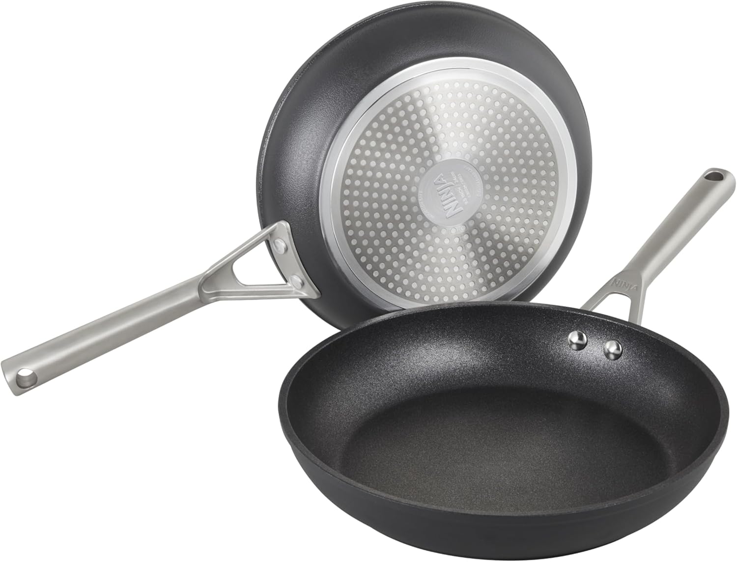 Ninja ZEROSTICK Premium 5-Piece Pan Set, Long Lasting Non-Stick, 3x Saucepans with Glass Lids, 1x Milk Pan, 1x Frying Pan, Hard Anodised Aluminium, Induction Compatible, Grey C35000UK