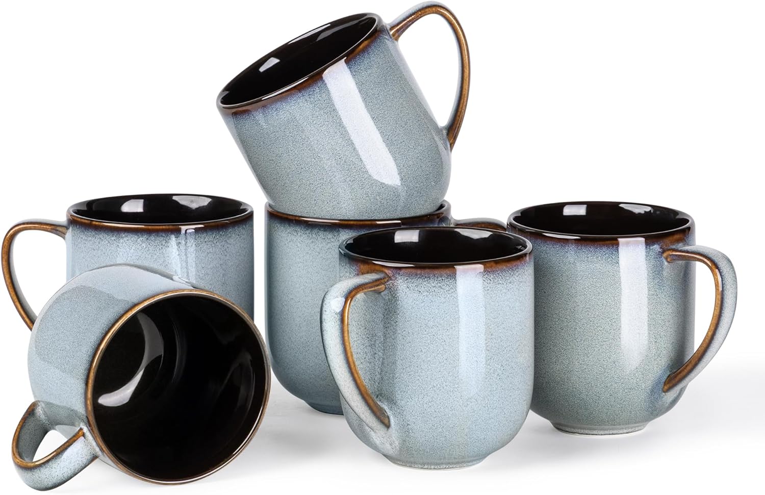 LeRatio Dinner Set for 6, 18 Piece Stoneware Plates and Bowls Set, Chip & Scratch Resistant Reactive Glazed Dinnerware Set, Dishwasher & Microwave Safe Crockery Set (Cappuccino, Service for 6)