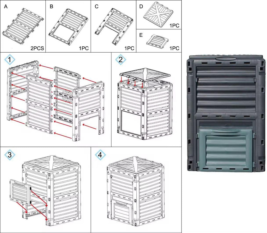 Easy Shopping® Garden Compost Bin, 300L Outdoor Composting Container for Kitchen & Garden Waste Composter with Hinged Lid, Durable & Waterproo Black and Green