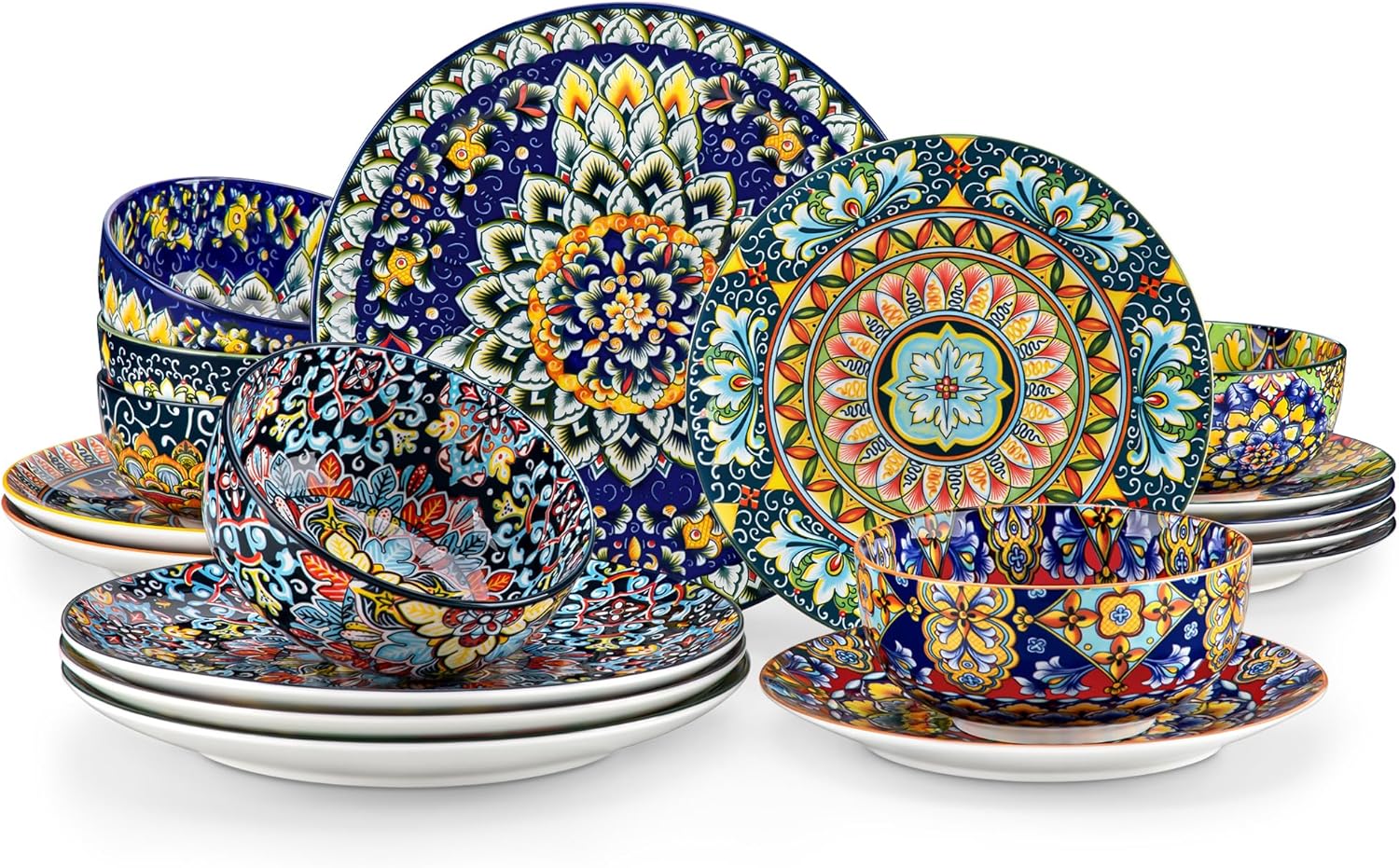 vancasso 12 Pieces Dinnerware Sets, Plates and Bowls Set, Porcelain Dishes Set for 4, Microwave and Dishwasher Safe, Scratch Resistant, Bohemian Style Dining Ware Service for 4, Series SIMI