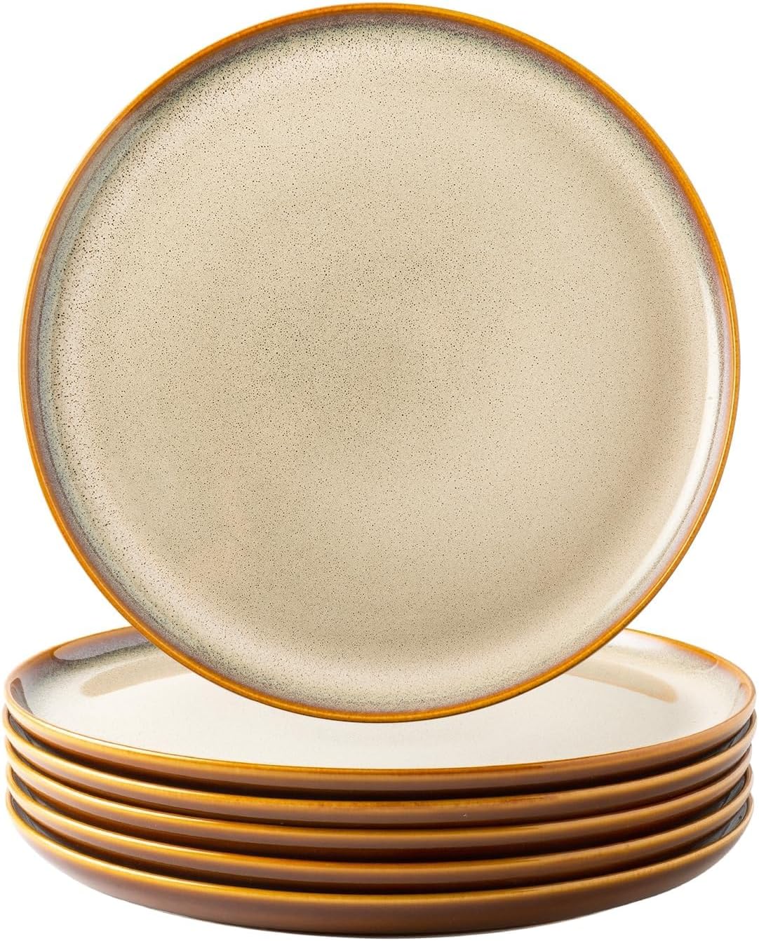 LeRatio Dinner Set for 6, 18 Piece Stoneware Plates and Bowls Set, Chip & Scratch Resistant Reactive Glazed Dinnerware Set, Dishwasher & Microwave Safe Crockery Set (Cappuccino, Service for 6)