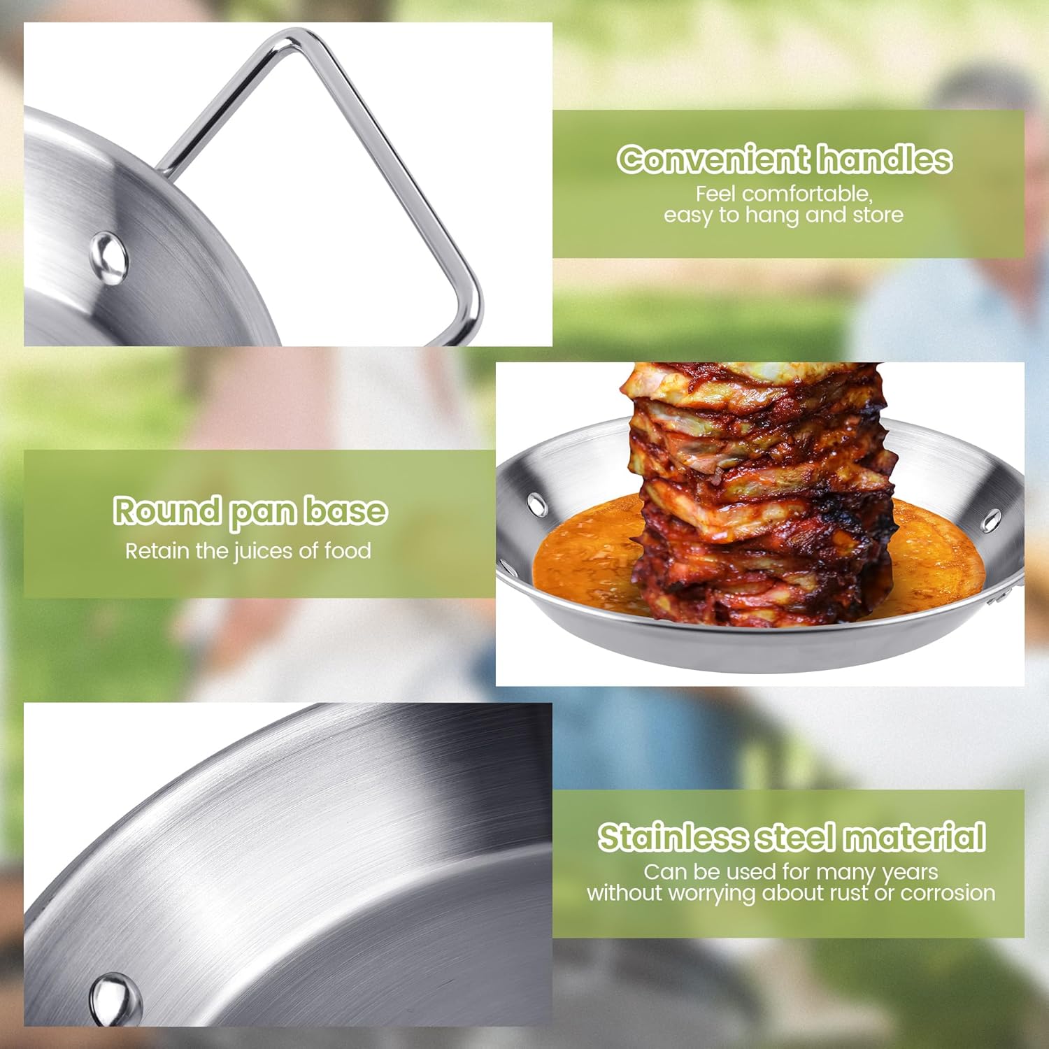 Vivantia BBQ Kebab Plate and Skewer for Grill,Stainless Steel Vertical Meat Skewer Pan with Replacement Spikes and Brush Tongs Screwdriver for Steak,Chicken,Fish,Turkey Kebab