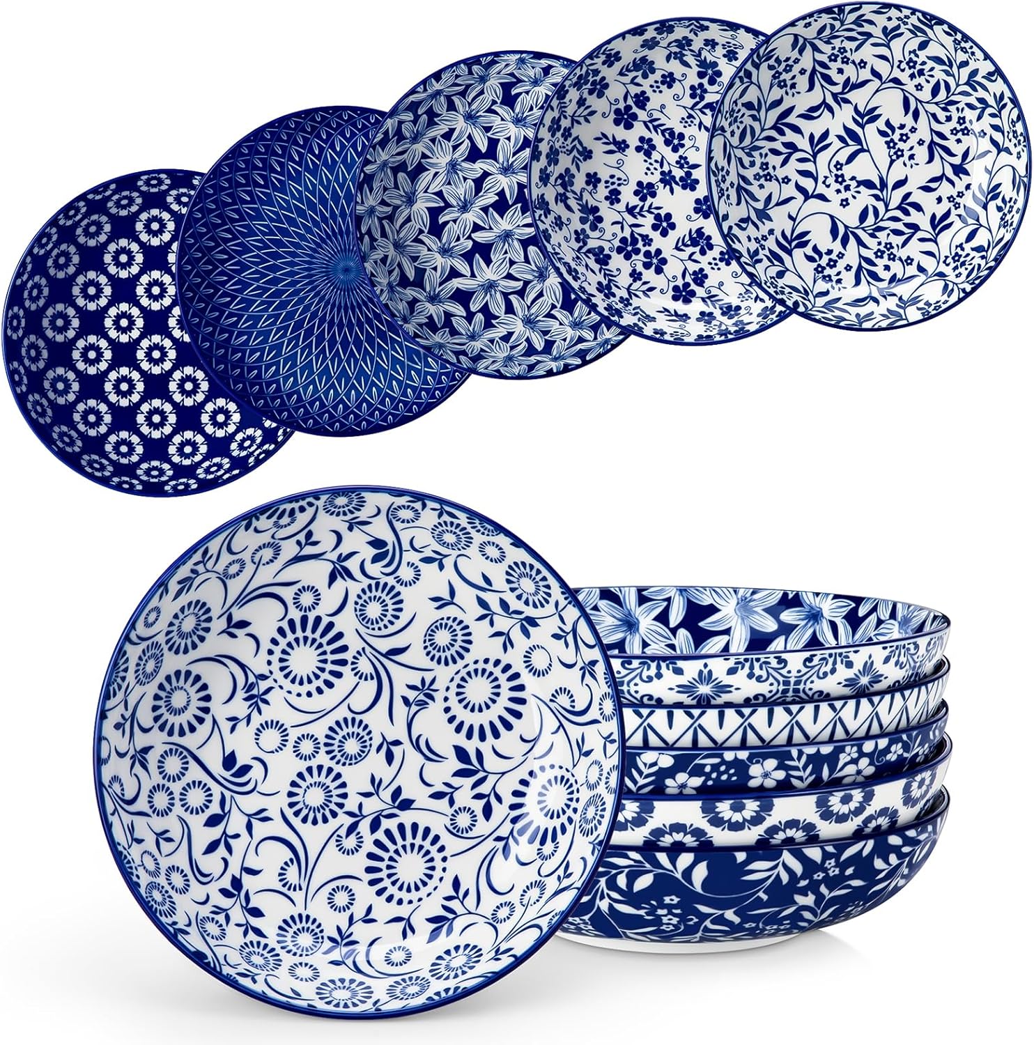 vancasso Selene Dinner Set for 4, 12 Pieces Porcelain Vintage Blue Plates and Bowls Set Kitchen Dinnerware Sets Crockery Set, Mircowave and Dishwasher Safe Dishes Set