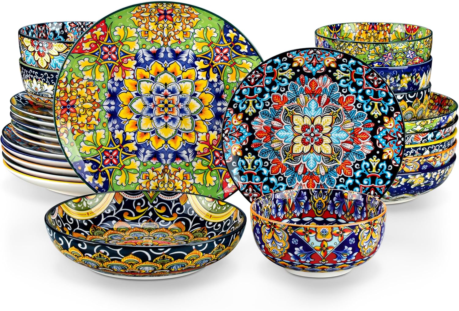 vancasso 12 Pieces Dinnerware Sets, Plates and Bowls Set, Porcelain Dishes Set for 4, Microwave and Dishwasher Safe, Scratch Resistant, Bohemian Style Dining Ware Service for 4, Series SIMI