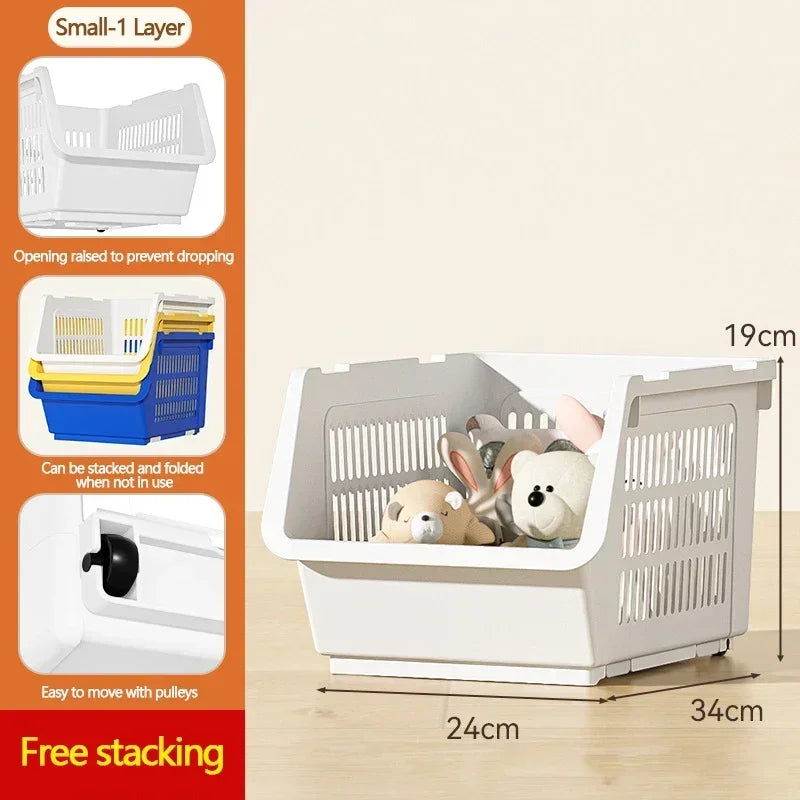 Stackable Basket Kitchen With Wheels Toy Storage Rack Plastic Stackable Storage Bins Open Front Pantry Fruit Kitchen Bathroom