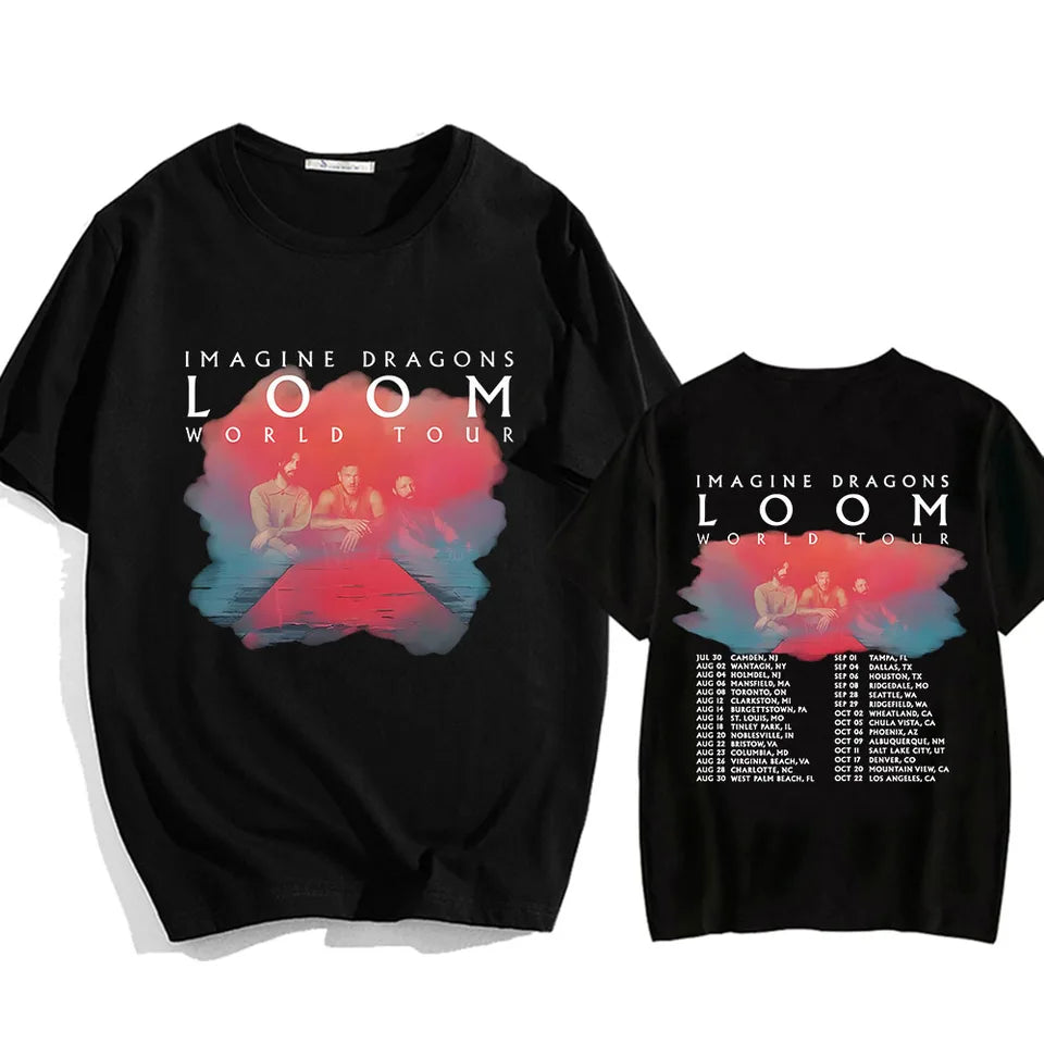 Imagine-Dragons Loom World Tour T-shirt Men/Women Short Sleeve Cotton Tee-shirt Summer Casual Hombre Aesthetic Graphic Print Tee
