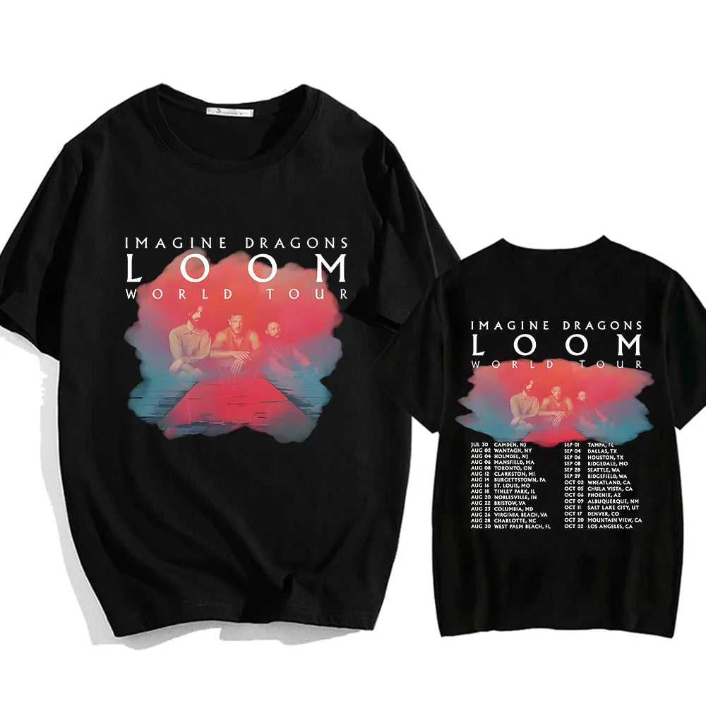 Imagine-Dragons Loom World Tour T-shirt Men/Women Short Sleeve Cotton Tee-shirt Summer Casual Hombre Aesthetic Graphic Print Tee