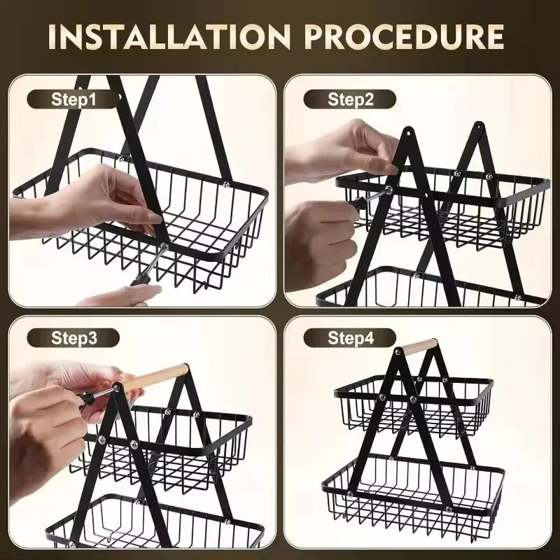 2-Tier Fruit Basket ,Fruit Bowl Holder Bread Basket Vegetable Rack, Detachable Fruit Holder for Fruit, Vegetables, Snacks