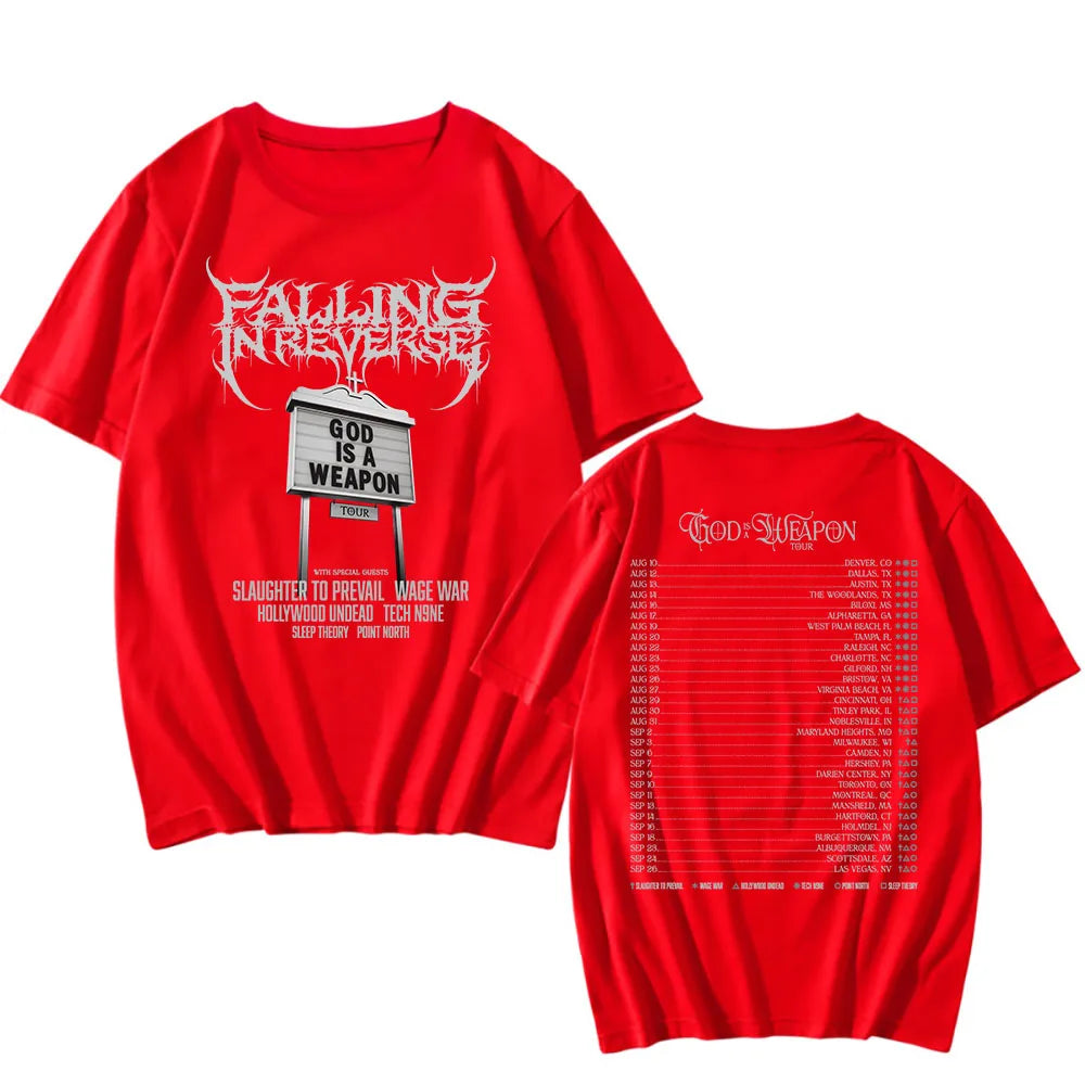 God Is A Weapon Tour 2025 NEW T-shirt Band Falling in Reverse Graphic Tshirts Cotton Short Sleeve Male T Shirt Unisex Streetwear