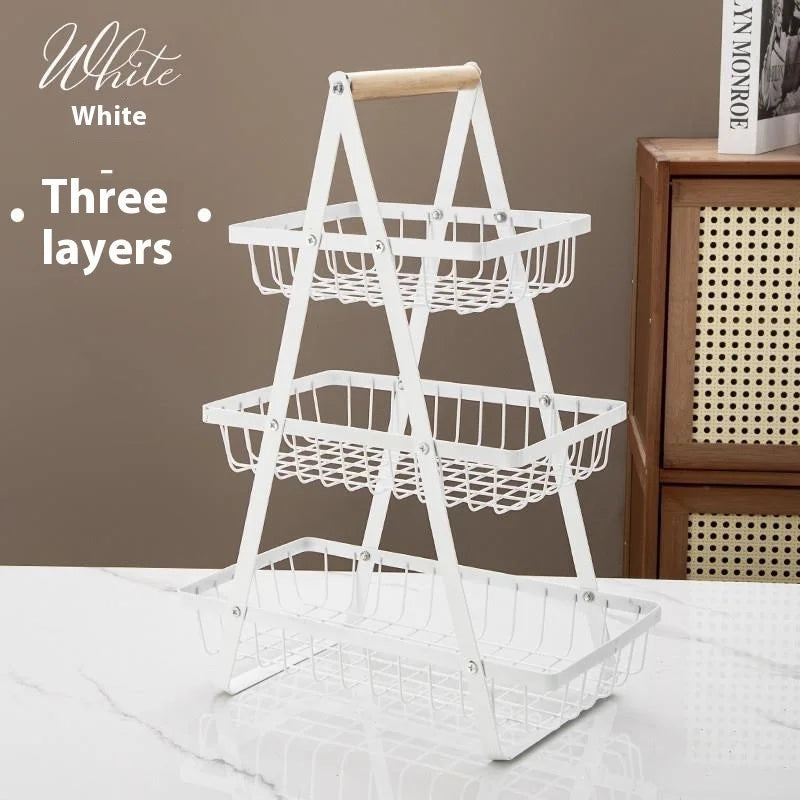 New 2 3 Tiers Countertop Fruit Basket Portable Iron Art Kitchen Organizer for Fruits Bread Snacks Storage Rack