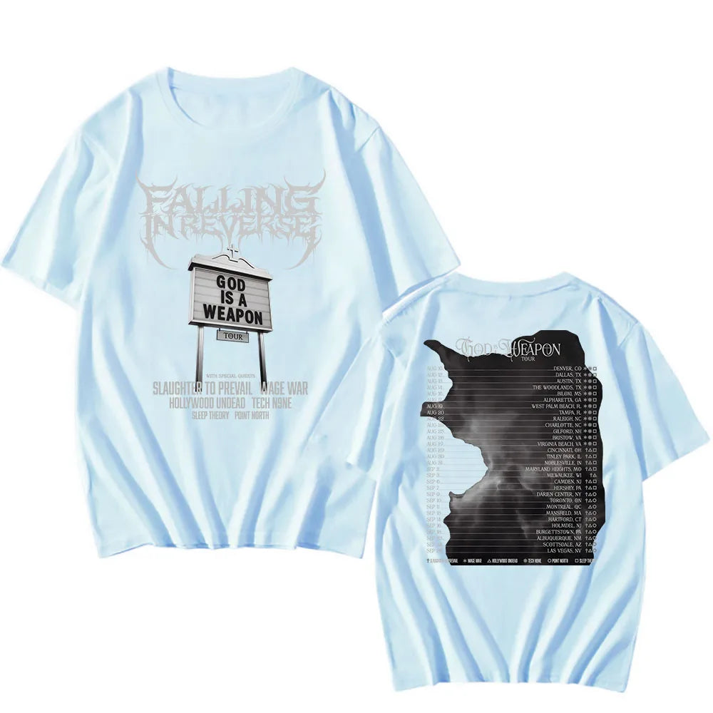 God Is A Weapon Tour 2025 NEW T-shirt Band Falling in Reverse Graphic Tshirts Cotton Short Sleeve Male T Shirt Unisex Streetwear