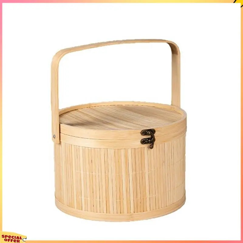 ABFI Bamboo Woven Baskets Antique Colored Pastry Specialty Gift Basket Vintage Bamboo Woven Lunch Box Basket