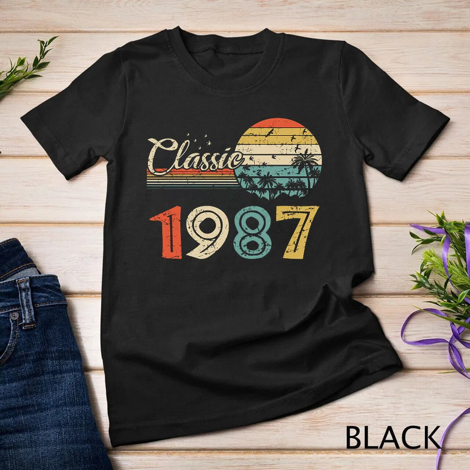 1987 Men Classic Tshirt Colorful Rainbow Coconut Print Tees Men Women Street Trend Vintage Short Sleeve High Quality Cotton Tops