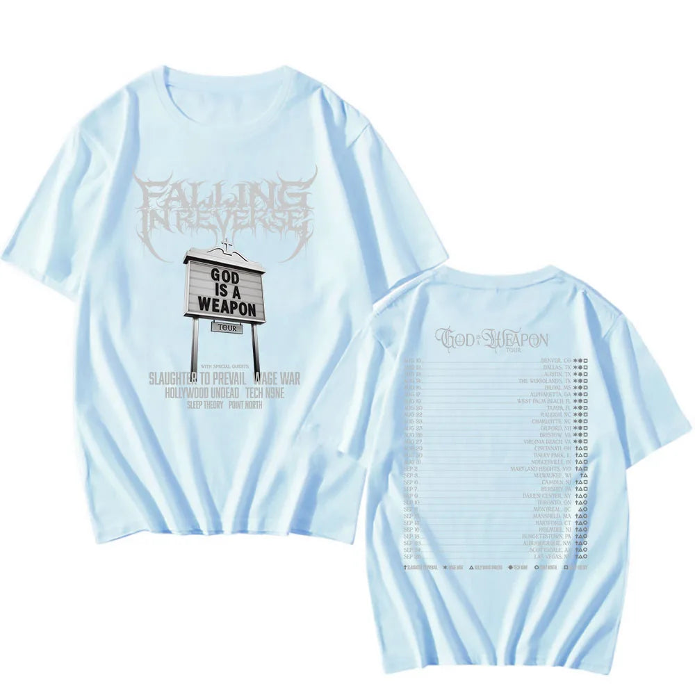 God Is A Weapon Tour 2025 NEW T-shirt Band Falling in Reverse Graphic Tshirts Cotton Short Sleeve Male T Shirt Unisex Streetwear