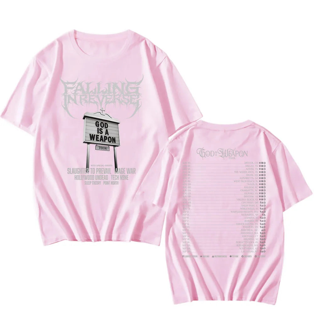 God Is A Weapon Tour 2025 NEW T-shirt Band Falling in Reverse Graphic Tshirts Cotton Short Sleeve Male T Shirt Unisex Streetwear