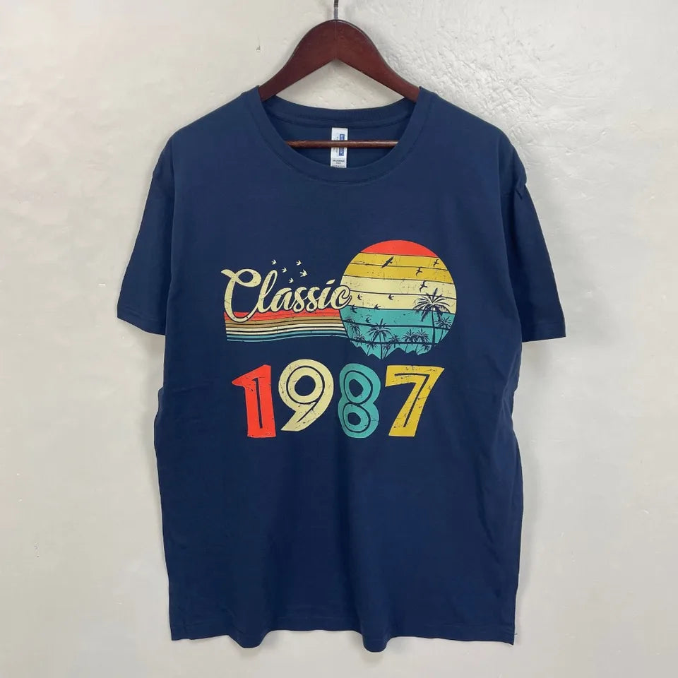 1987 Men Classic Tshirt Colorful Rainbow Coconut Print Tees Men Women Street Trend Vintage Short Sleeve High Quality Cotton Tops