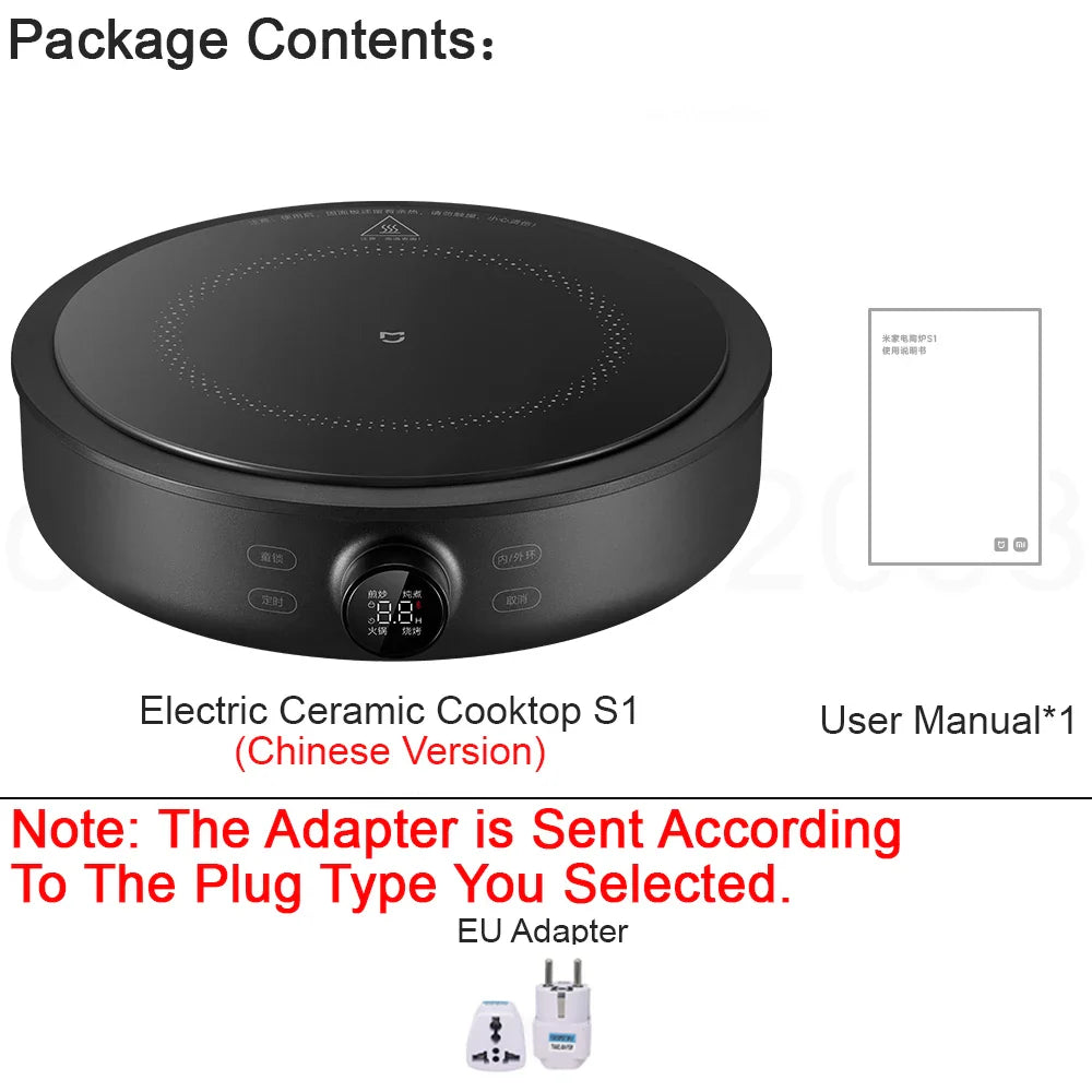 XIAOMI MIJIA Electric Ceramic Cooktop,10‑Level Power With Child Safety Lock,Timer,2200W Induction Cooker,CN Version With Adapter